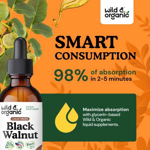 Suplemento detox nogal negro vegan Wild & Organic botella 2 fl oz