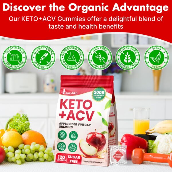 Frente de bolsa de gomitas ACV con ingredientes saludables