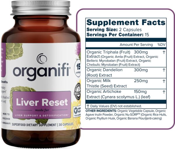 Cápsulas Organifi Liver Reset para apoyo digestivo e inmunológico