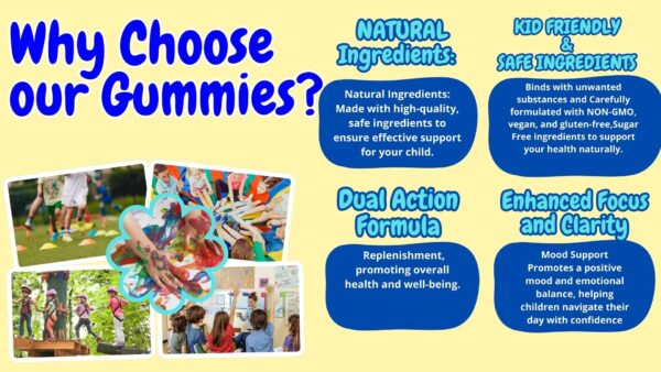 Suplemento detox infantil gomitas con vitaminas y antioxidantes