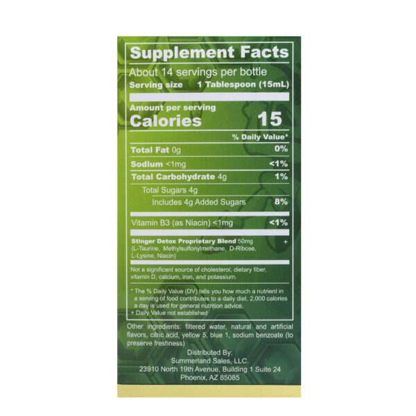 Empaque Stinger Detox bebida sabor lima