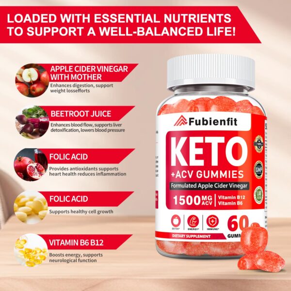 Etiqueta frontal Gomitas Keto ACV Fubienfit para mujeres