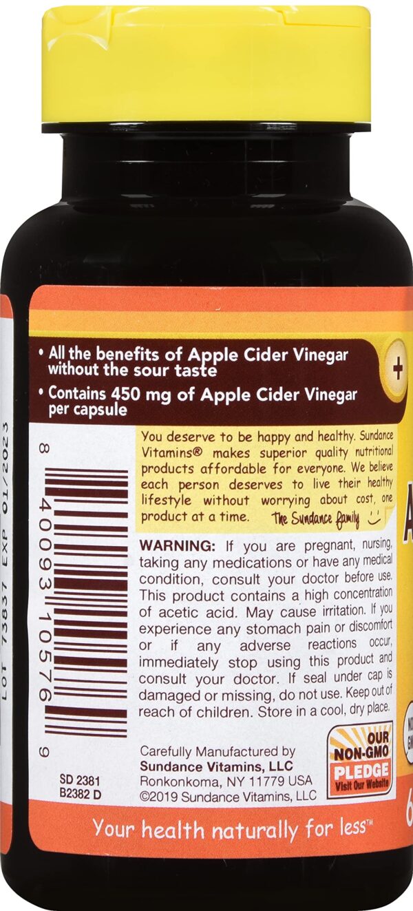 Frasco cápsulas Sundance vinagre sidra manzana liberación rápida