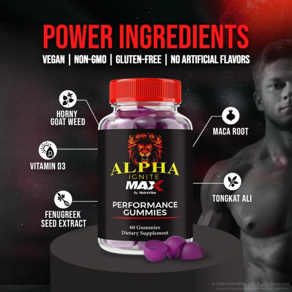 Gomitas NutraVibe Alpha Ignite Max dispensadas para consumo