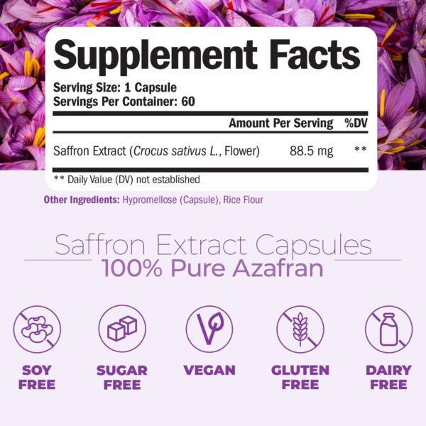 Envase de cápsulas veganas de azafrán puro para bienestar general
