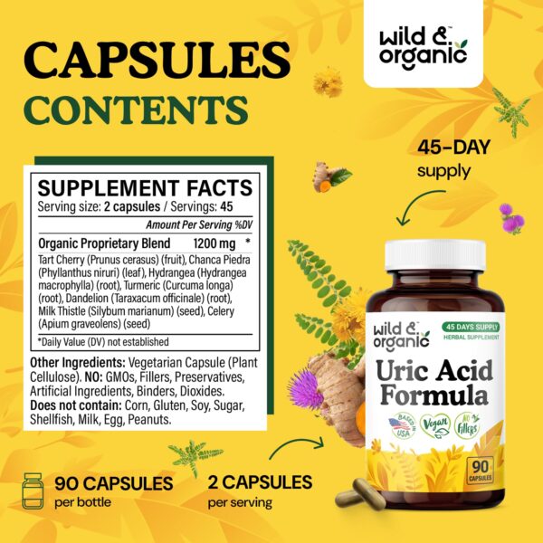 Detalle cápsulas naturales Wild & Organic para ácido úrico