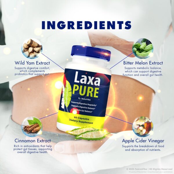 Frasco y cápsulas Laxa Pure en envase