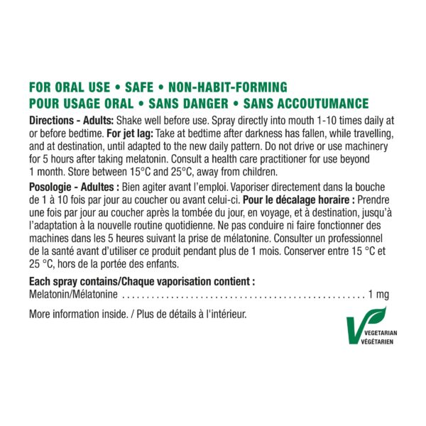 Etiqueta Jamieson spray de sueño melatonina