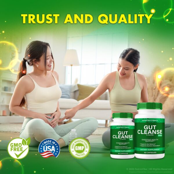 NutraVibe Gut Cleanse Pro cápsulas y frasco NutraVibe Gut Cleanse Pro cápsulas y frasco