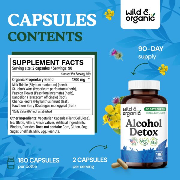 Ingredientes naturales en cápsulas para detox de alcohol Wild & Organic