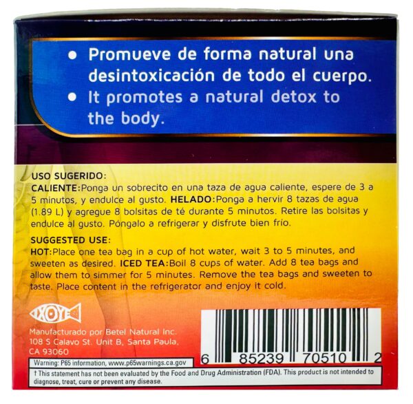 Betel Natural té Detoxsan para limpieza corporal con hierbas y probióticos