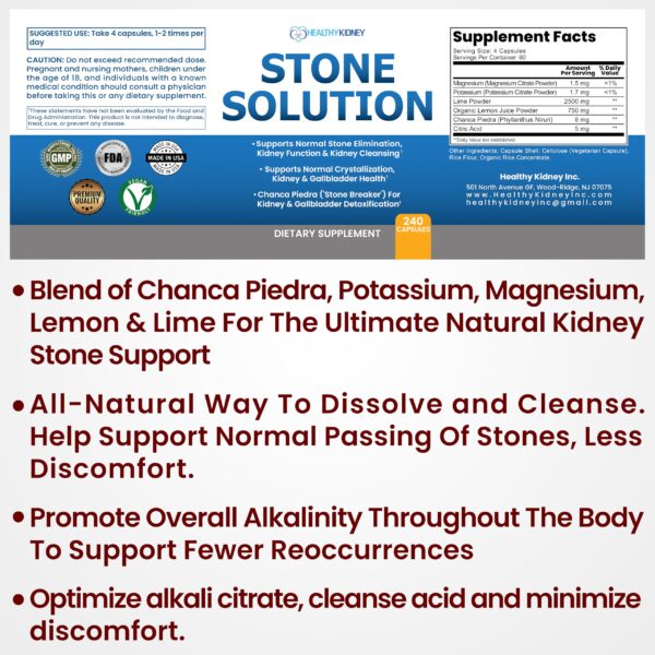 Suplemento natural Stone Solution para piedras renales 60 cápsulas