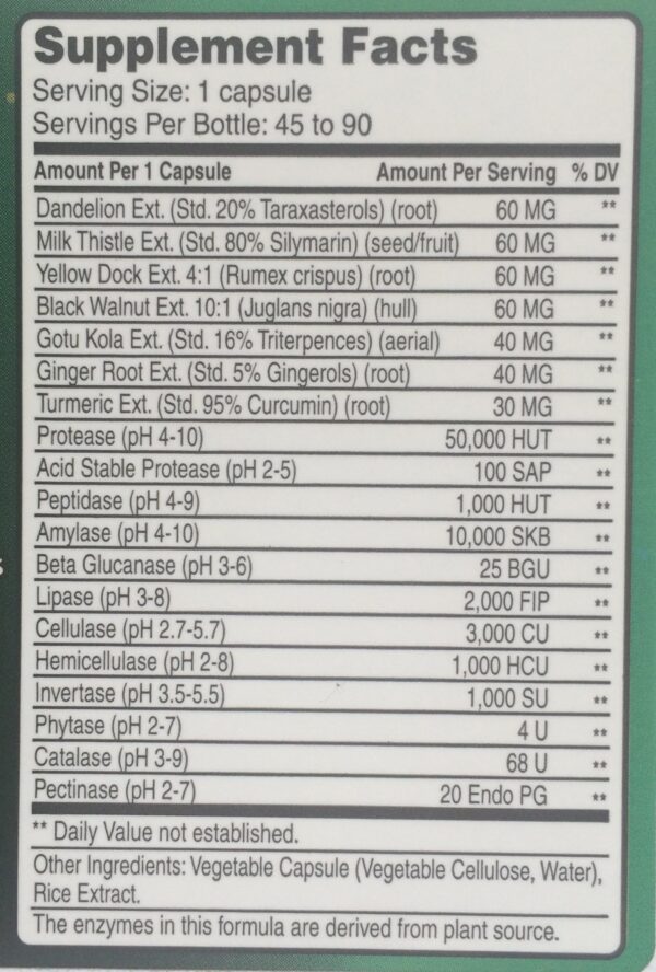 Suplemento Daily Detox etiqueta ingredientes naturales