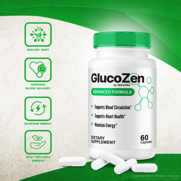 Etiqueta de producto GlucoZen en caja