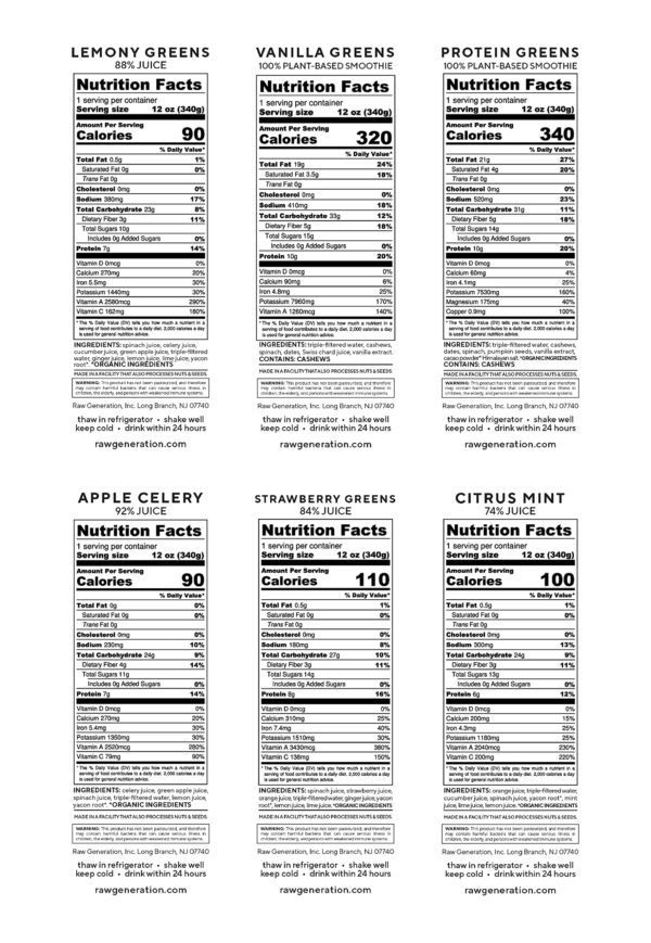 Paquete de 30 botellas jugos y smoothies Raw Generation