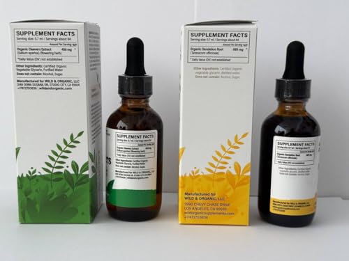 Botellas con tinturas veganas Wild & Organic para detox