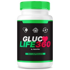 Frasco de Gluco Life 360 suplemento para salud cardiaca y circulación