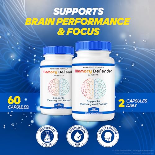 Frasco de cápsulas Memory Defender apoyo cognitivo y energía