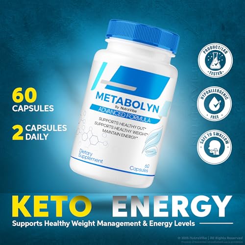 Cápsulas Metabolyn NutraVibe dispuestas para mostrar forma y tamaño