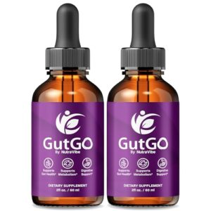 NutraVibe GutGo drops para bienestar intestinal en botellas.
