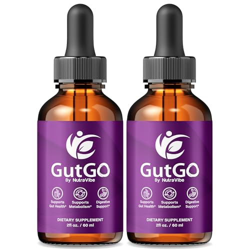 NutraVibe GutGo drops para bienestar intestinal en botellas.