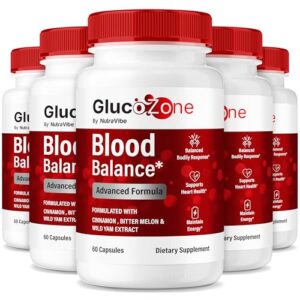 Envase de cápsulas NutraVibe GlucoZone para energía y equilibrio