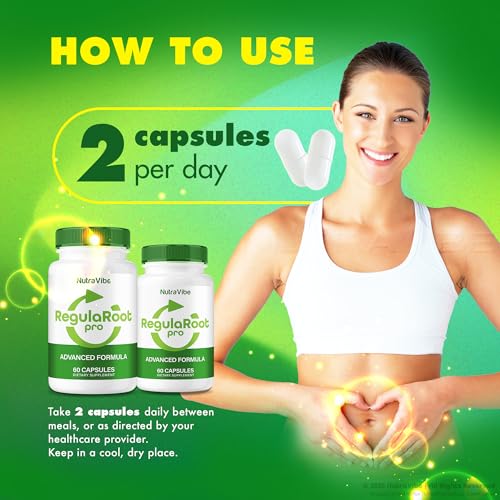 Version 1.0.0 Botellas NutraVibe RegulaRoot Pro con 300 cápsulas soporte digestivo