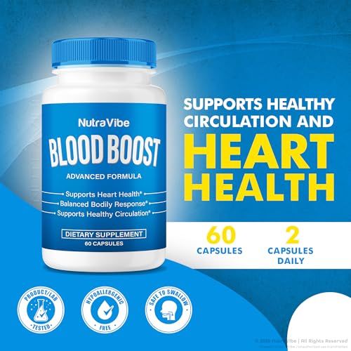 Etiqueta de cápsulas Blood Boost soporte flujo y energía