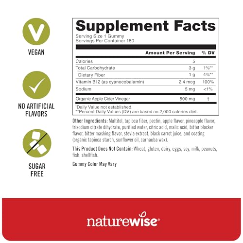 Version 1.0.0 Frasco gomitas vinagre sidra manzana NatureWise orgánico 180 unidades