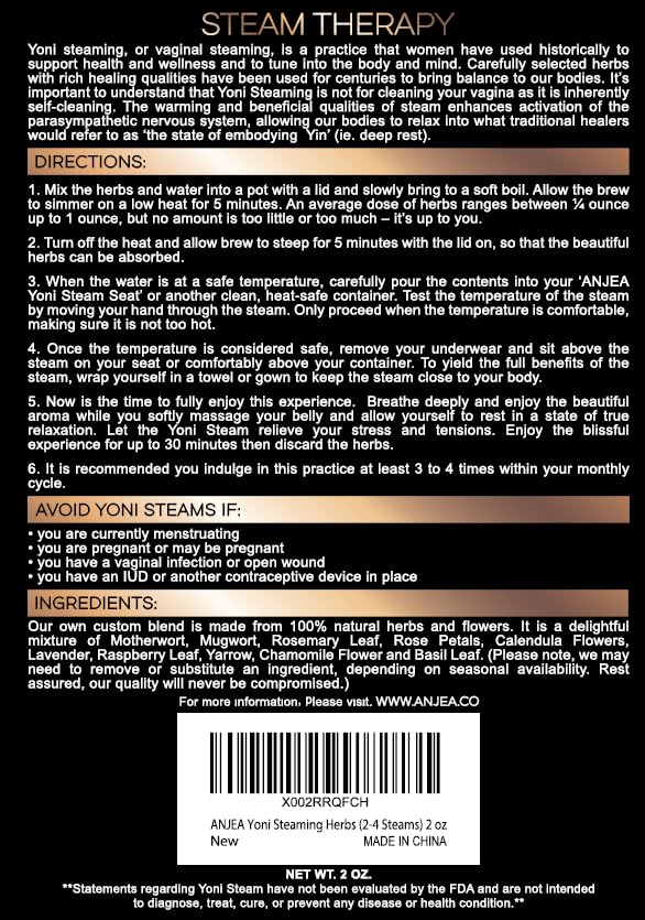 Hierbas para vapor vaginal ANJEA paquete abierto con bolsas de filtro