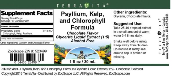 Suplemento líquido psyllium kelp clorofila de Terravita 1 oz