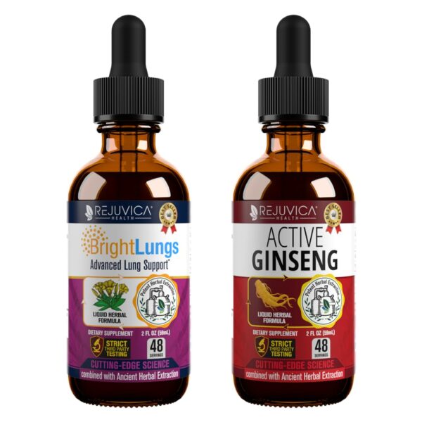 Rejuvica Health Bright Lungs + Active Ginseng frente al envase
