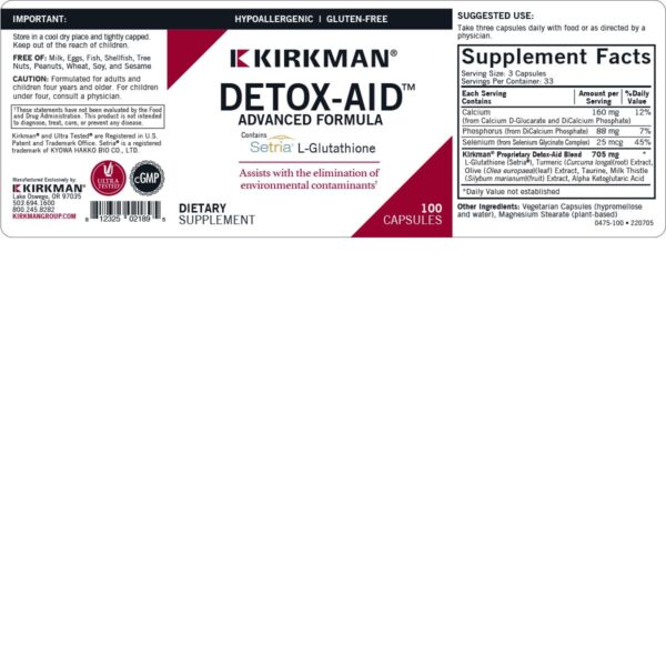 Kirkman Detox-Aid suplemento para eliminar toxinas cuerpo