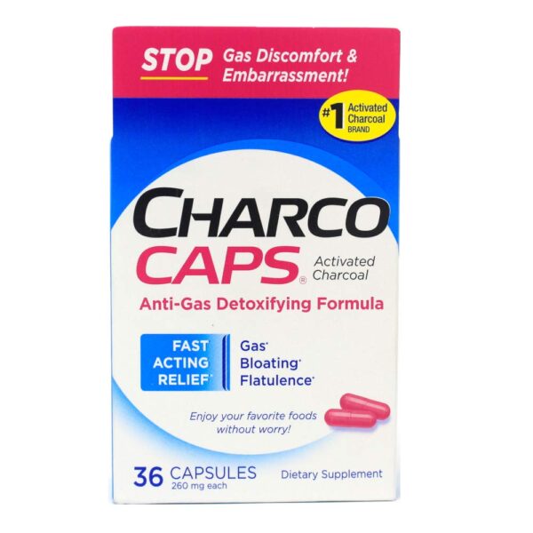 Frasco de cápsulas Charcocaps fórmula detox anti-gas