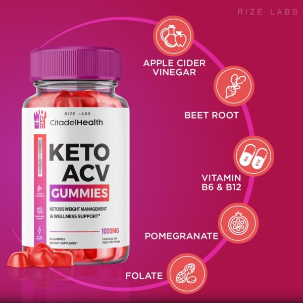 Frasco de gomitas keto Citadel Health ACV para control de peso