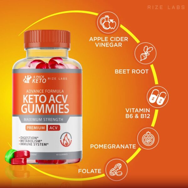 Etiqueta del producto gomitas rize labs keto ACV
