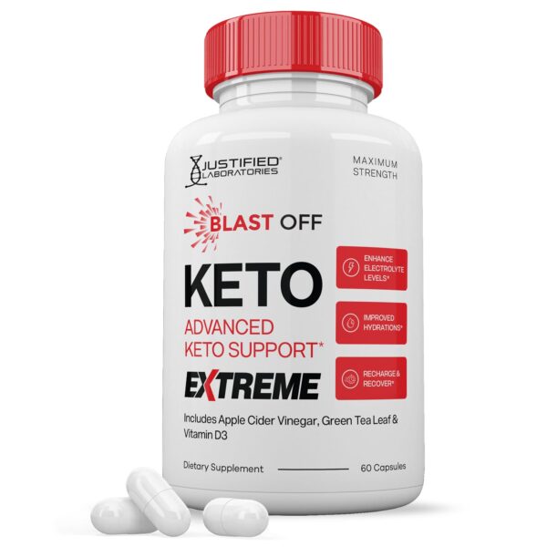 Píldoras Blast Off Keto ACV Extreme caja y frasco