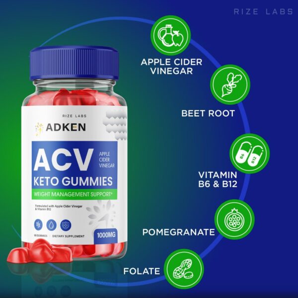 Envase y presentación gomitas Adken Keto ACV para dieta keto saludable
