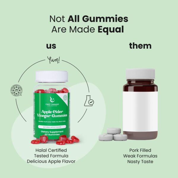 Etiqueta del producto gomitas de vinagre de sidra manzana Halal