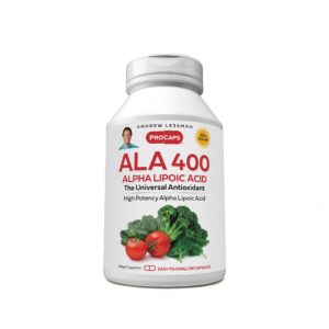 Frasco de cápsulas Andrew Lessman Alpha Lipoic Acid 400 mg