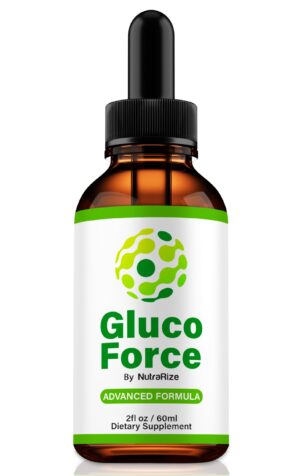 Version 1.0.0 NutraRize gotas Gluco Force botella con suplemento natural