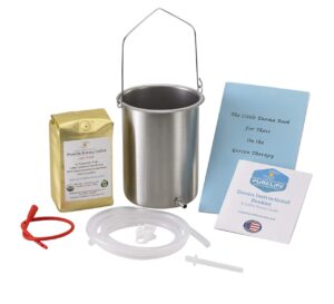 Kit enema café acero inoxidable Purelife USA con cubeta y manguera