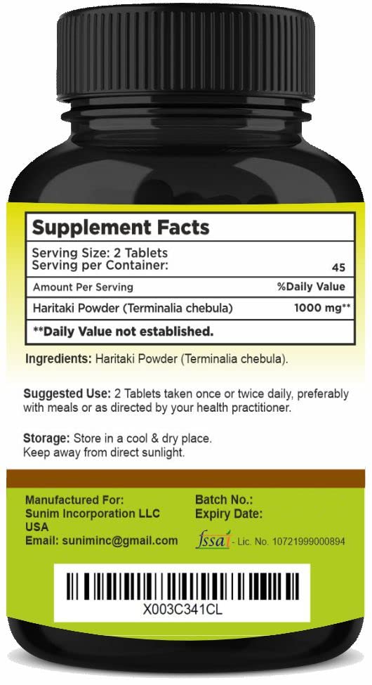 Suplemento herbario Haritaki 1000 mg SunNature India