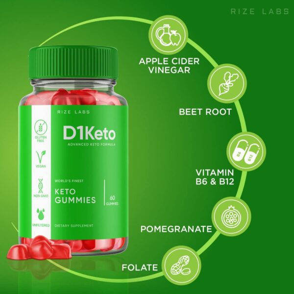 contenido gomitas d1 keto acv con ingredientes naturalesrize labs