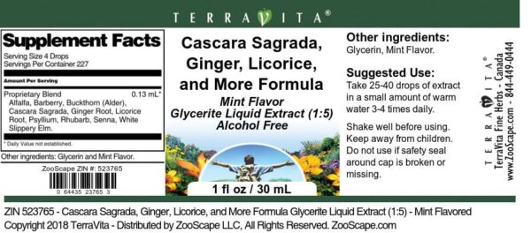 Cap etiqueta del extracto líquido TerraVita Cascara Sagrada