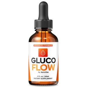 Botella de Gluco Flow Drops de NutraVibe, fórmula líquida.