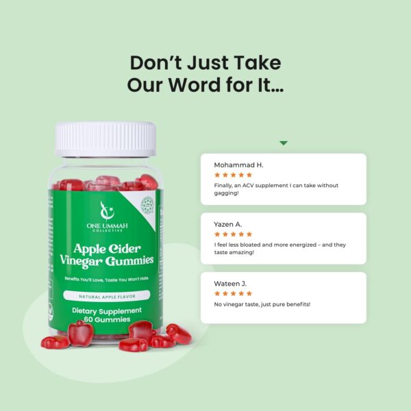 Frasco y gomitas de vinagre de sidra de manzana para digestión saludable