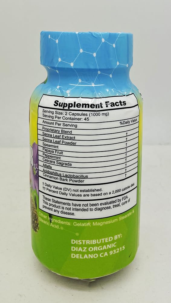 Vista lateral Díaz Desintoxicador Intestinal 90 cápsulas