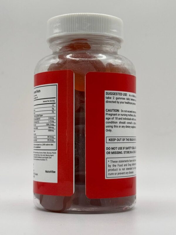 Vista lateral gomitas keto NutraRize fáciles de masticar con acv