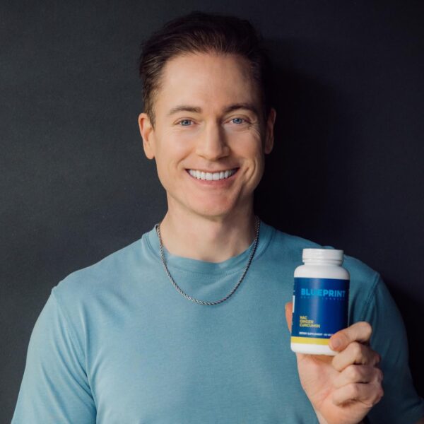 Frasco y caja Blueprint Bryan Johnson NAC suplemento vegano